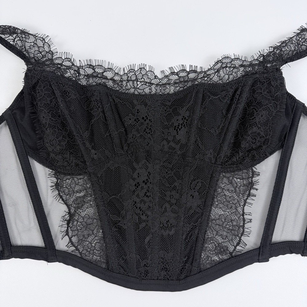 Victoria's Secret Dream Angels Unlined Lace-Up Corset Bustier Top Black S NWT